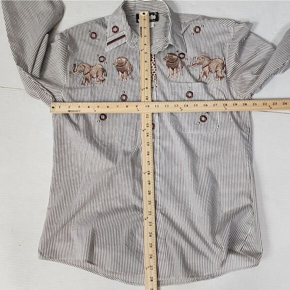 Gepetto Stripe Lion, Giraffe, and Elephant Button Down Shirt, Men's Medium - Picture 9 of 12
